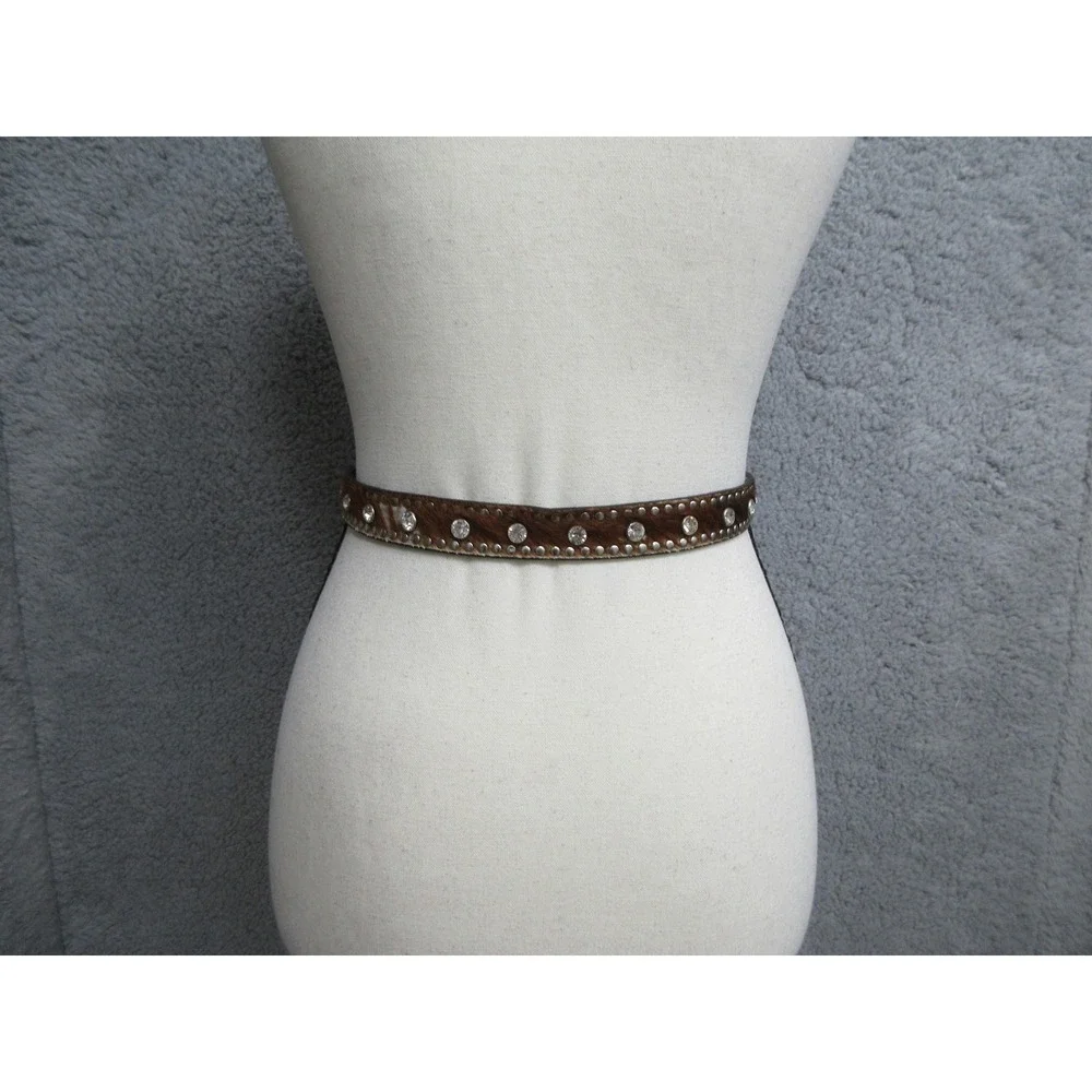 Nocona Western Womens XL Brown Hair On‎ Hide Rhinestone Cowgirl Leather Studded